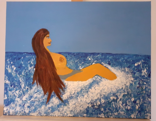 z1 (1) Obrázek, dívka ve vlnách - akryl na plátně